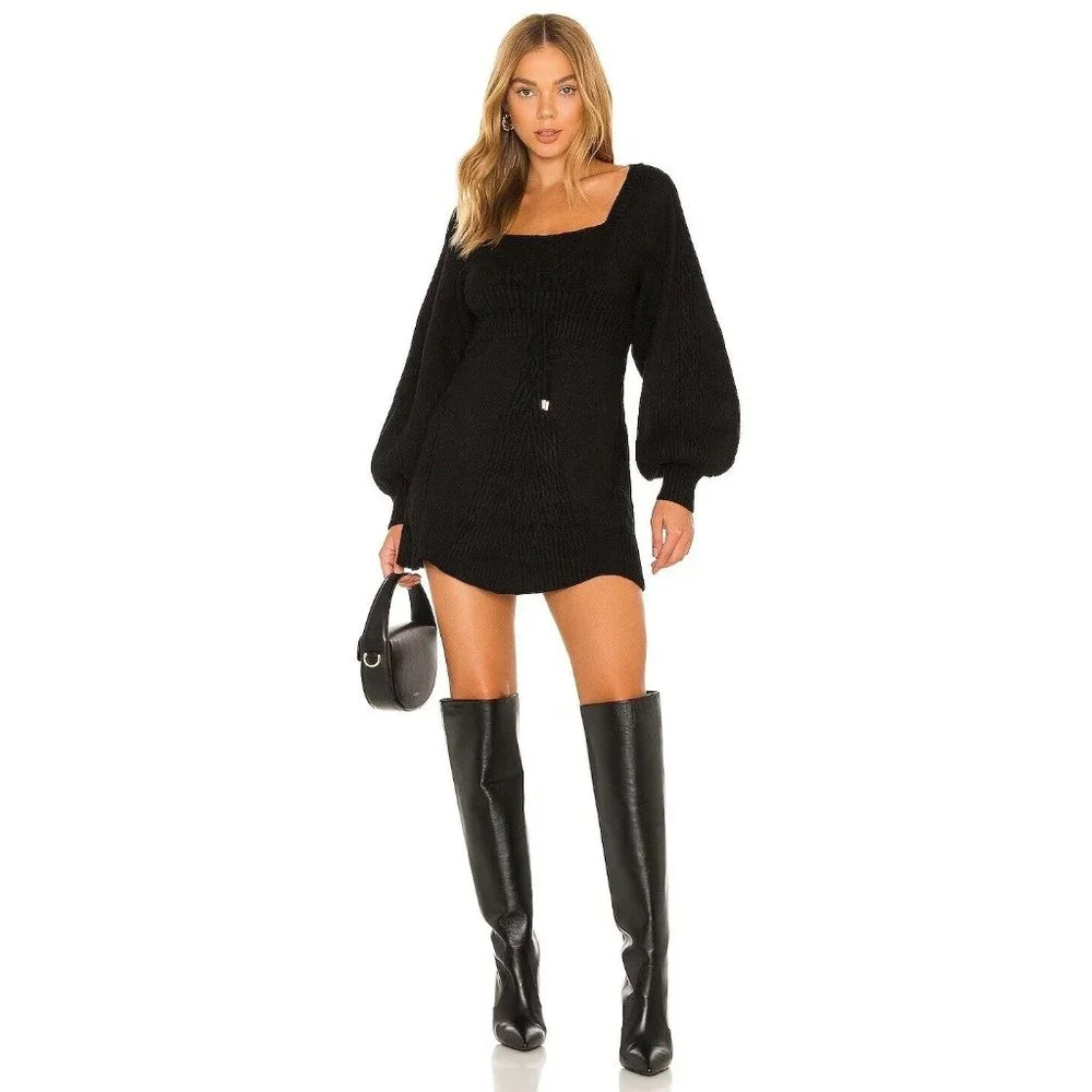 Free People Emmaline Mini Dress Black Knit - Picture 3 of 8